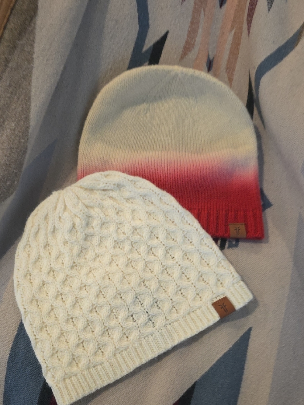Women's Frye Gradient Pink Beanie and Cream Knit Hat Set
